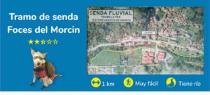 Viajar con perro en Asturias. Senda "Foz de Morcín". Longitud :1 km. Ruta muy fácil. Tiene río.